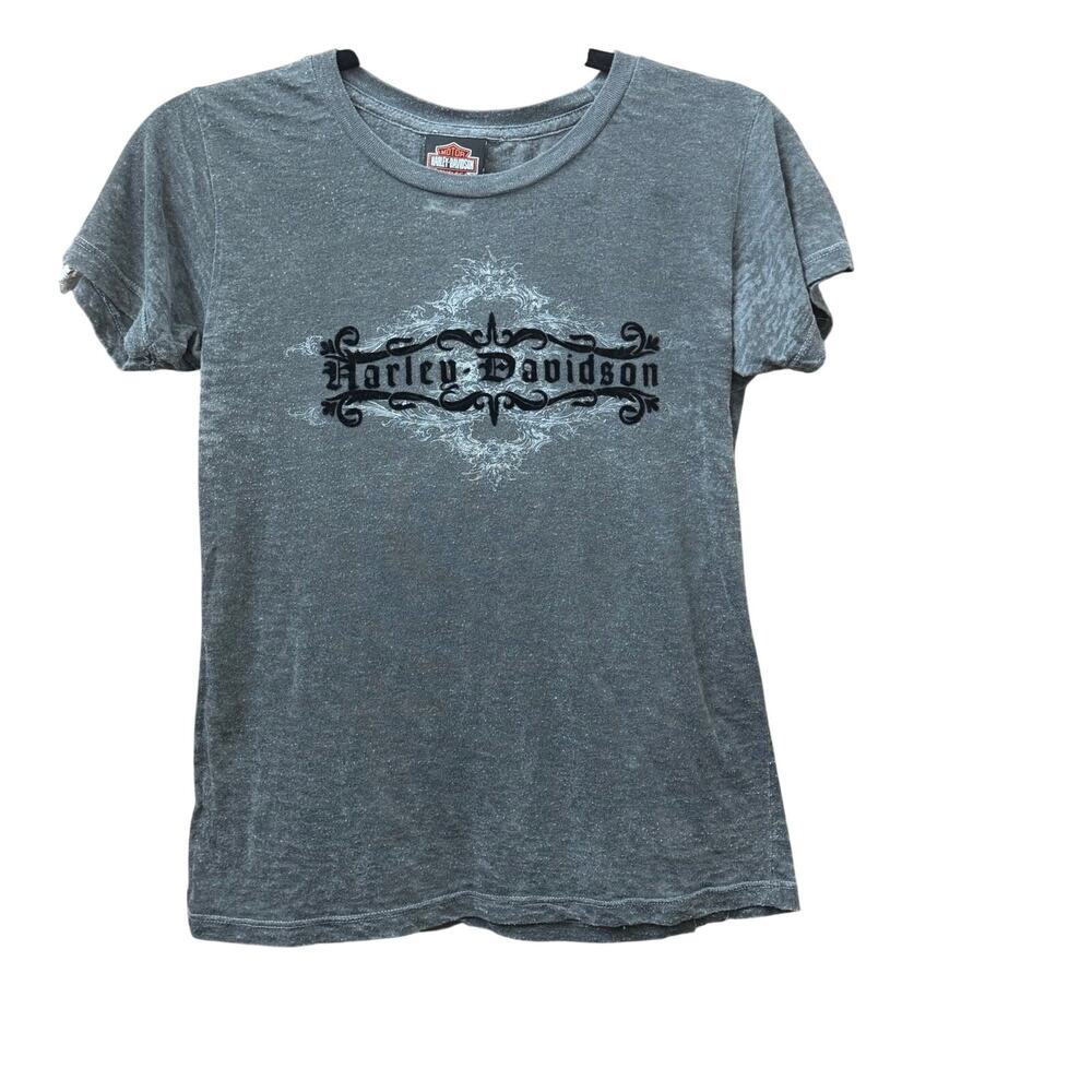 Harley Davidson Womens Size Large Velvet Logo Tee Biker Grunge Motorcycle